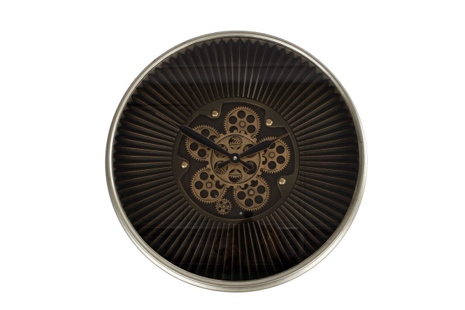 Rivanto® Wanduhr Stefan Radaruhr mit sichtbarem Uhrwerk Größe S 55 cm Durchmesser schwarz gold Metall