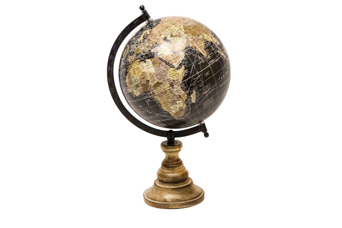 Rivanto® Schwarzer Globus mit Holzsockel, Größe L, Ø20 x 30 cm, atemberaubende Dekoration, Globe mit Metallfassung