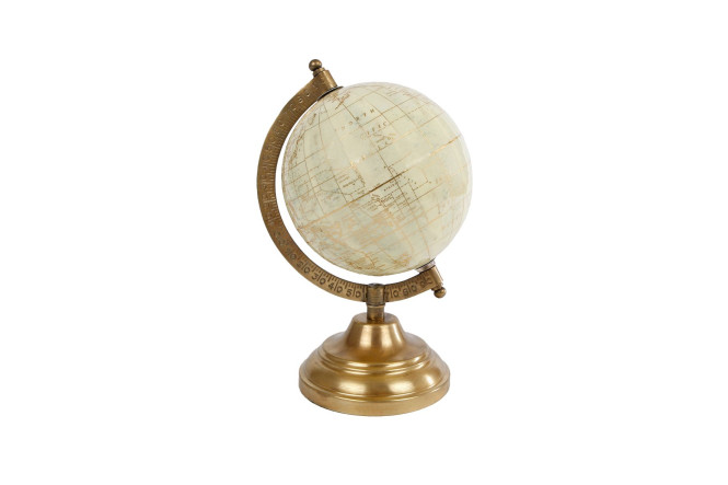 Rivanto® Weißer Globus mit Metallsockel, Größe S, Ø12 x 24 cm, atemberaubende Dekoration, Globe mit Metallfassung
