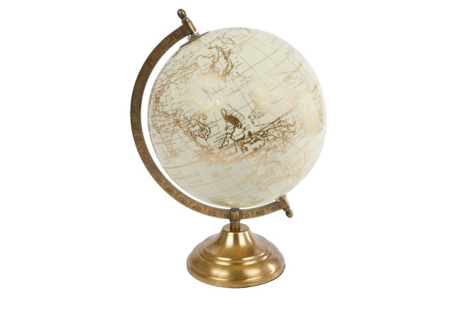 Rivanto® Weißer Globus mit Metallsockel, Größe L, Ø20 x 30 cm, atemberaubende Dekoration, Globe mit Metallfassung