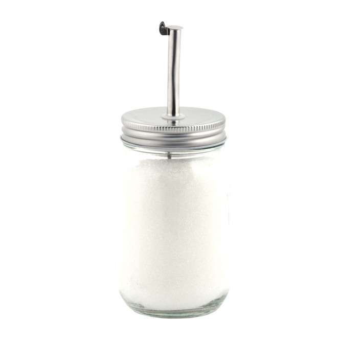 3 Stück Rivanto® Zucker- oder Öl-Spender mit Schraubverschluss, mit Staubschutz, Glasspender mit Aluminiumdeckel