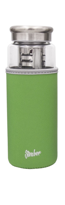 Steuber Glas Trinkflasche mit Sieb und Tasche, 750ml, grün, für Reisen, Freizeit und Büro