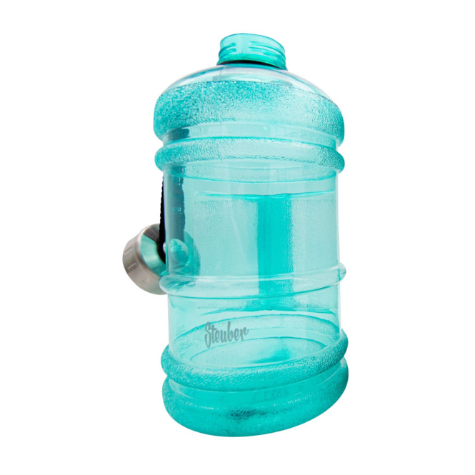 Steuber Jumbo Sport-Trinkflasche mit Edelstahldeckel, 2000 ml, mit praktischem Tragegriff, grün, mit Skala und Tragelasche