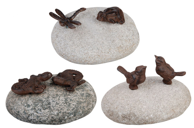 2 Stück Esschert Design Stein mit 2 Tieren, sortiert, ca. 19 cm x 14 cm x 14 cm