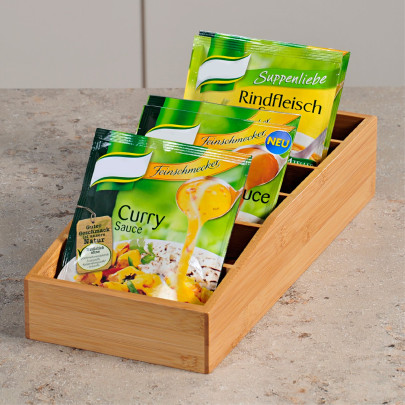 Kesper Aufbewahrungsbox aus Bambus, 15 x 35 x 10 cm, FSC-zertifizierte  Holzbox für Suppen- und Soßentüten, auch für Tee geeignet