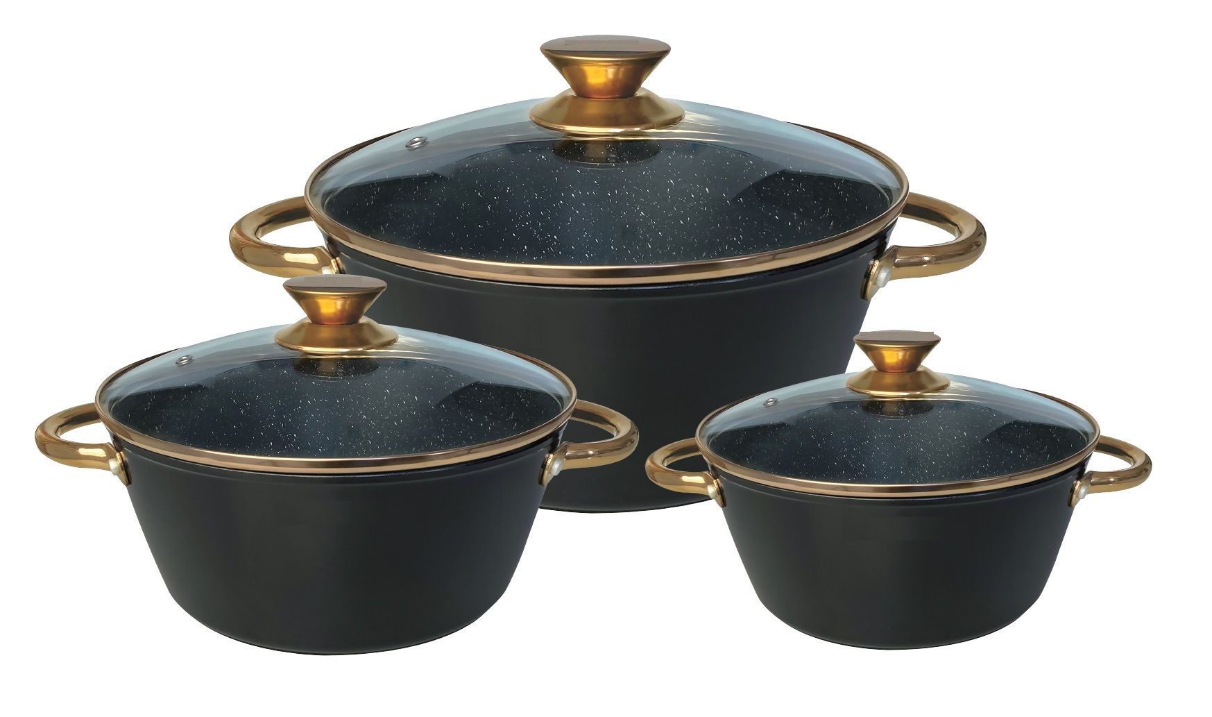 culinario Aluguss Kochtopf Set mit goldenen Griffen, Ø20/24/28 cm, Antihaft  Bratentopf mit Glasdeckel | Topfsets