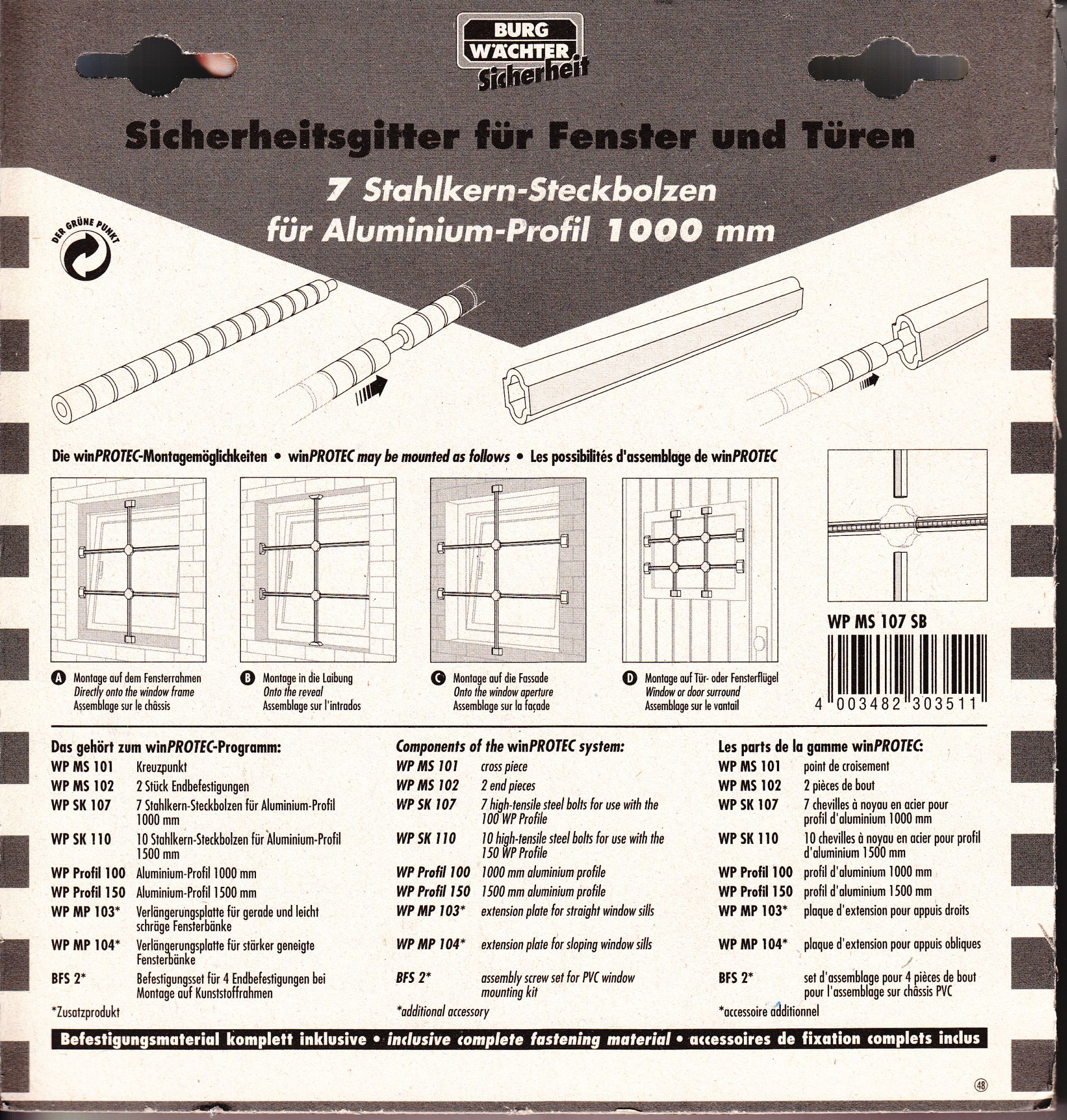 Burg Wachter Wp Sk 107 Sb 7 Stahlkernbolzen Fur Wp Profil 100 Fur Gitter Winprotec
